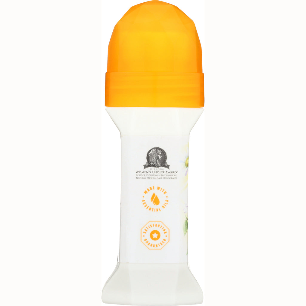 CRY011 | white roll-on deodorant with orange cap and label icons for essential oils and satisfaction guarantee - Thumbnail
