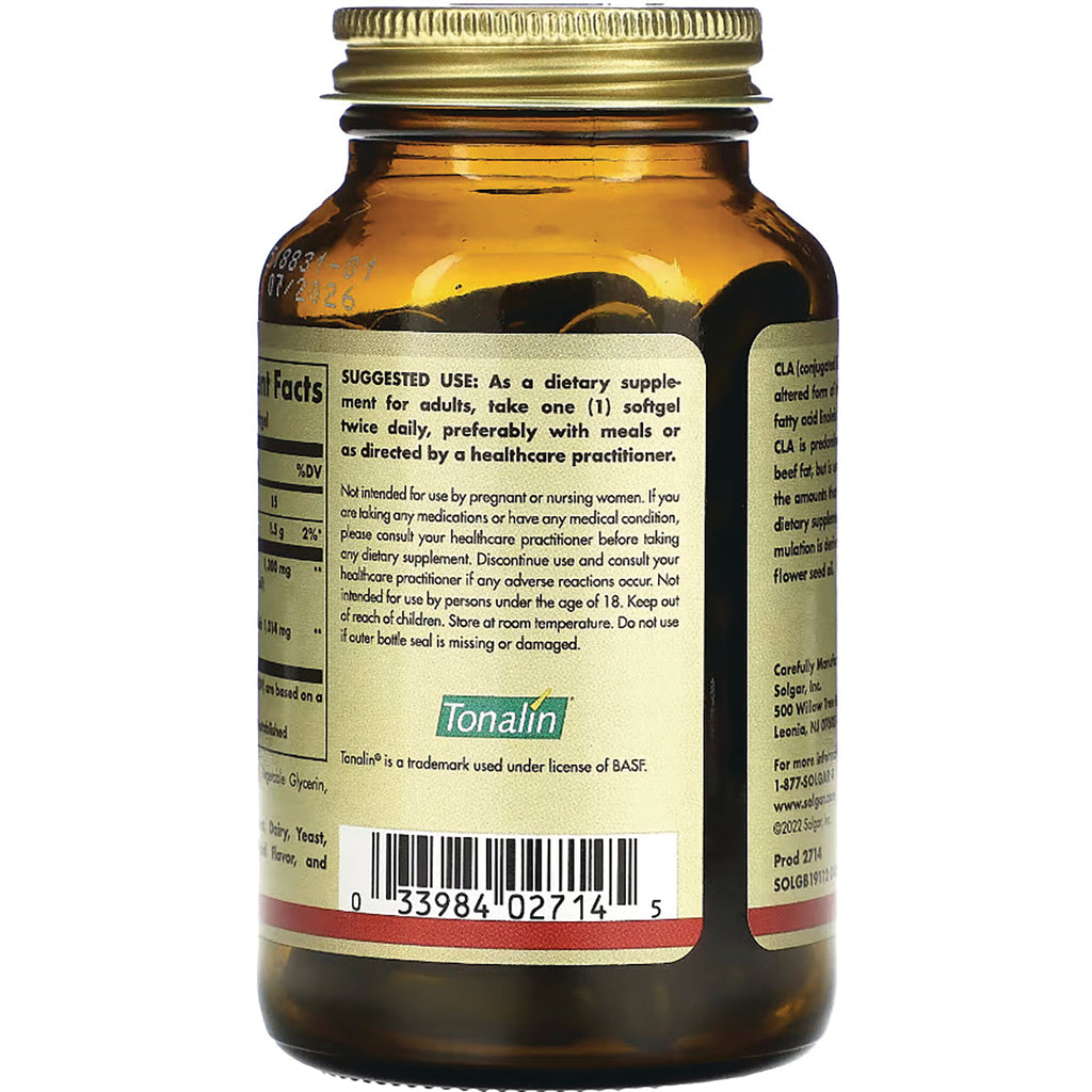 SLG338 | Back of amber supplement bottle showing suggested use text, Tonalin logo and barcode - Thumbnail
