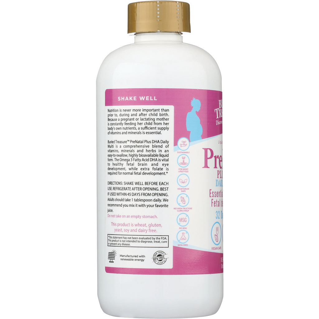 BTR006 | product infographic back label of prenatal liquid bottle showing directions, icons and SHAKE WELL text - Thumbnail