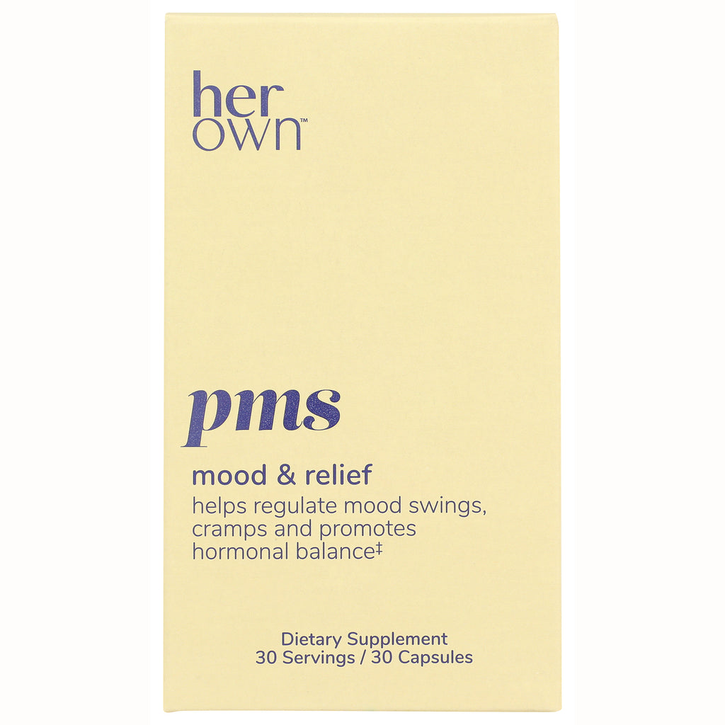 HO003 | her own PMS mood & relief supplement front panel reading mood & relief helps regulate mood swings, 30 capsules - Thumbnail