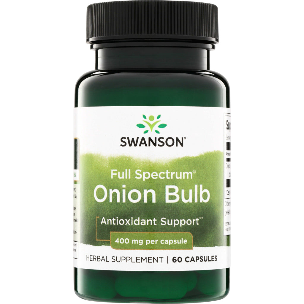 SW1264 | Swanson Full Spectrum Onion Bulb supplement bottle front, Antioxidant Support, 400 mg per capsule, 60 capsules - Thumbnail