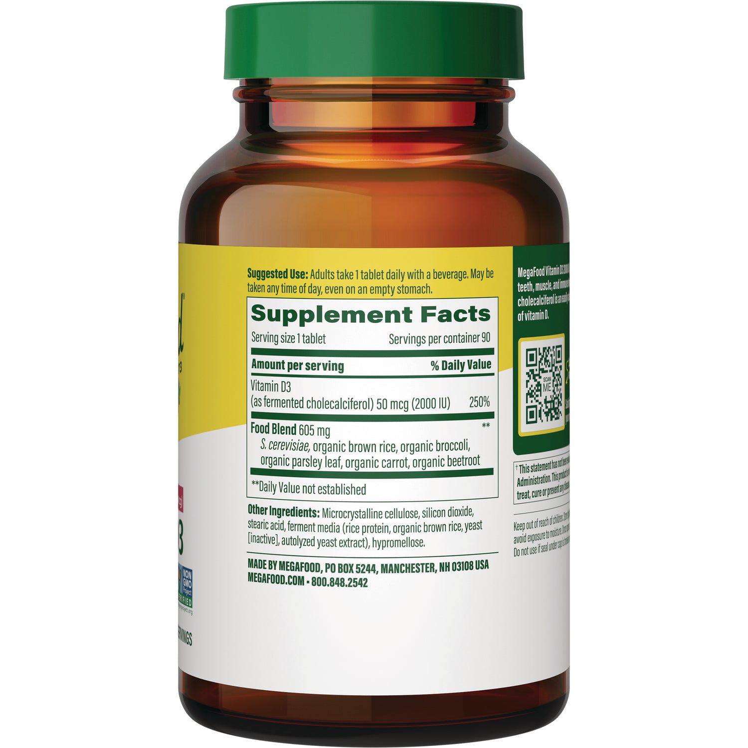 MGF013 | back of amber supplement bottle showing Supplement Facts panel and ingredient list