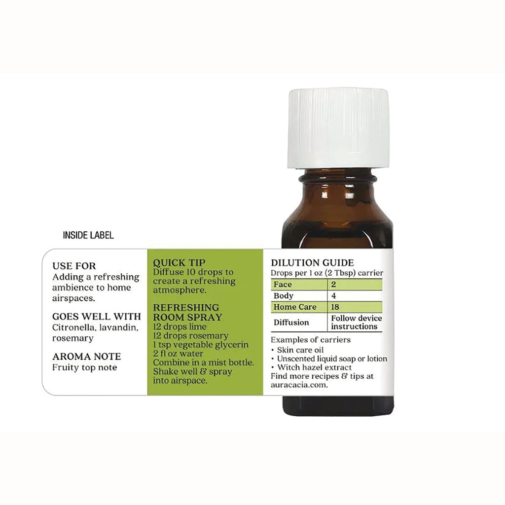 ARC037 | Amber essential oil bottle back label showing dilution guide, uses, and refreshing room spray recipe - Thumbnail