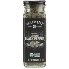 WTK001 | Watkins Organic Ground Black Pepper, 2.8 oz glass jar; USDA Organic and Non-GMO Project Verified