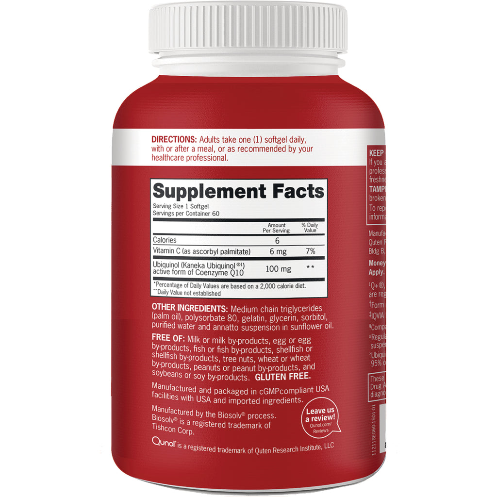 QNL003 | Supplement facts panel and ingredient text on back of red supplement bottle - Thumbnail