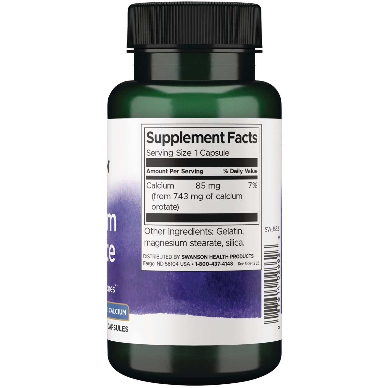 SWU662 | Back label with supplement facts and serving information