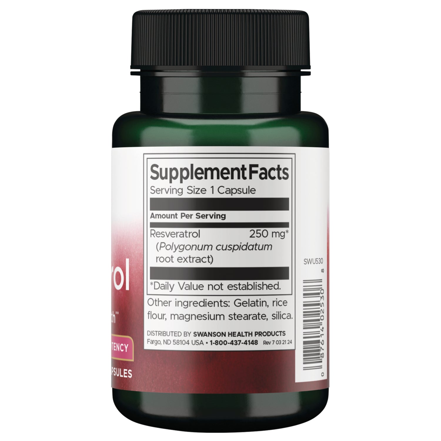SWU530 | Back label with supplement facts and serving information