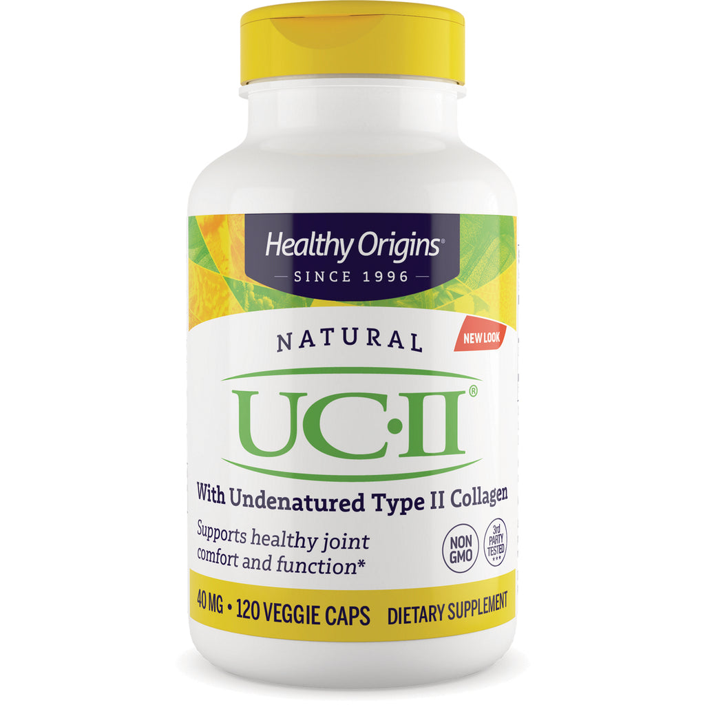 Healthy Origins Natural UC-II bottle with undenatured Type II collagen, 40 mg, 120 veggie caps front label - Thumbnail