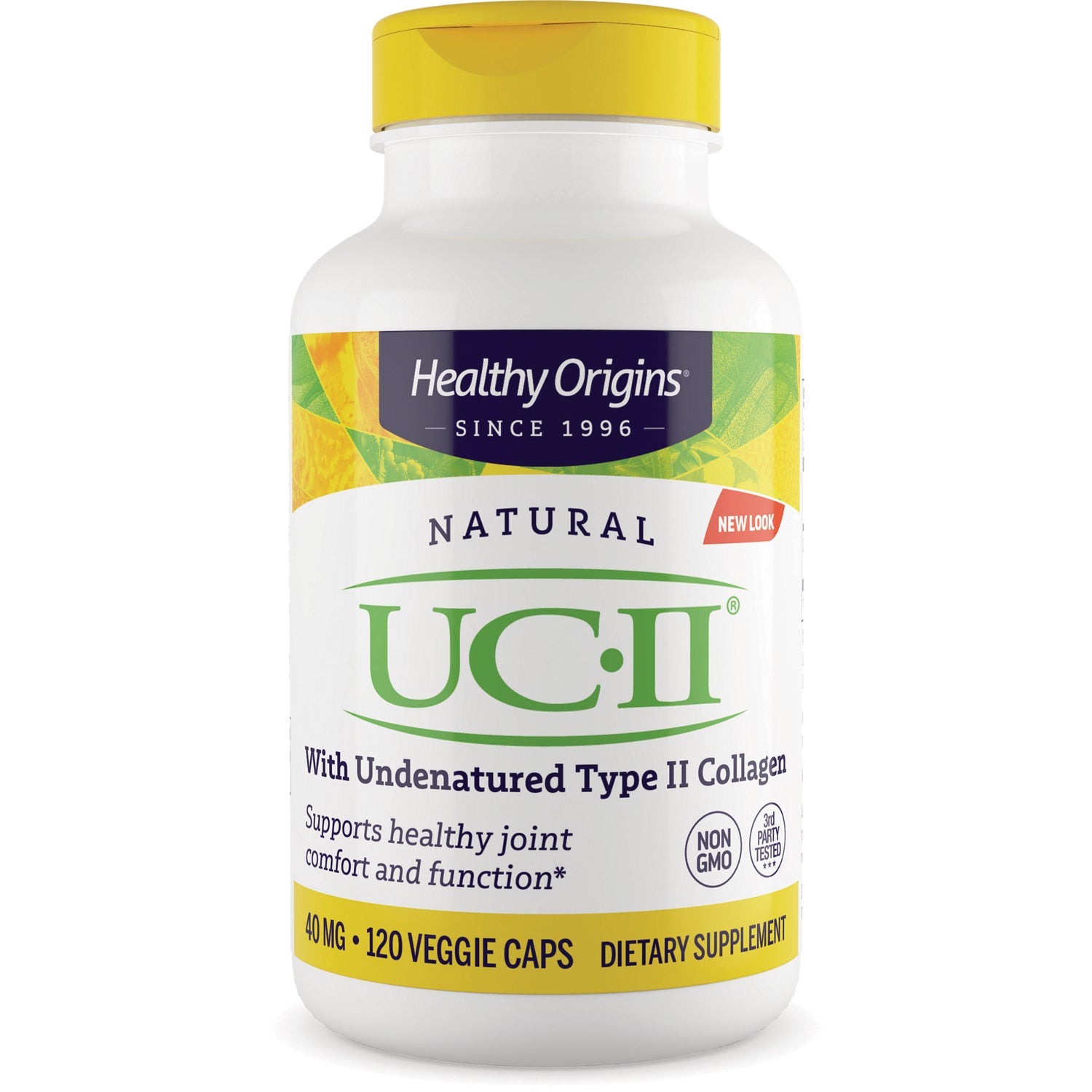 Healthy Origins Natural UC-II bottle with undenatured Type II collagen, 40 mg, 120 veggie caps front label