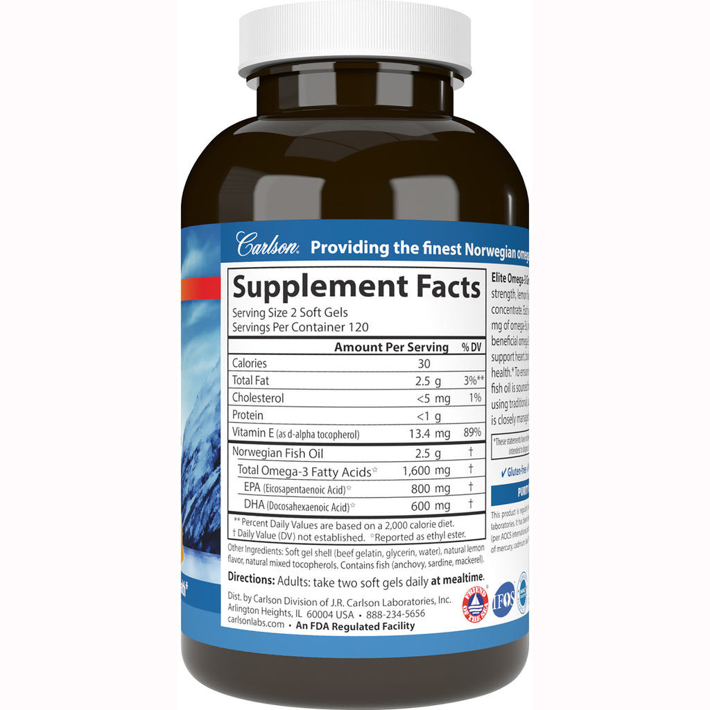 CSN222 | Bottle back showing Supplement Facts panel with serving size 2 soft gels and Norwegian Fish Oil facts - Thumbnail