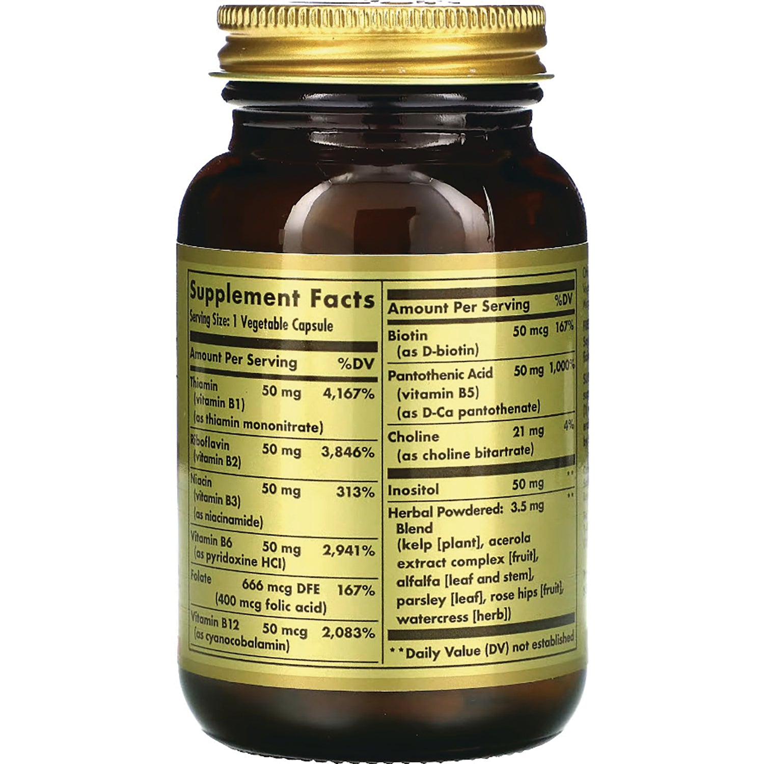 SLG208 | Back of brown glass bottle showing Supplement Facts panel with serving size and nutrient amounts
