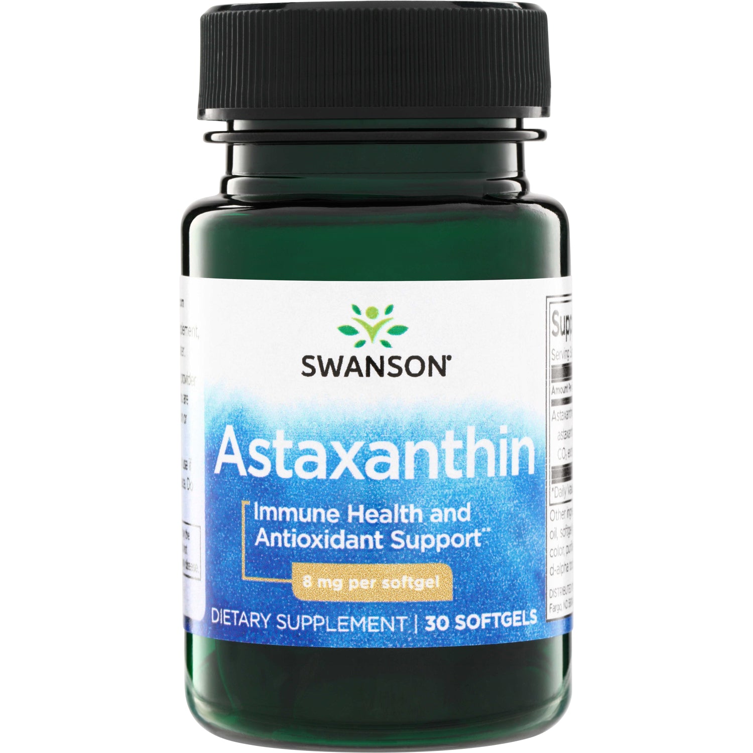 SWU846 | Swanson Astaxanthin supplement bottle, 8 mg per softgel, 30 softgels; Immune Health and Antioxidant Support