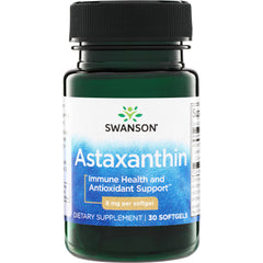 SWU846 | Swanson Astaxanthin supplement bottle, 8 mg per softgel, 30 softgels; Immune Health and Antioxidant Support