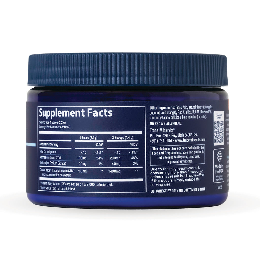 TM167 | Back of blue supplement jar with Supplement Facts panel and ingredients, barcode and QR on label - Thumbnail