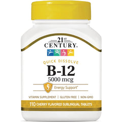 CNT166 | 21st Century B-12 quick dissolve 5000 mcg bottle, 110 cherry flavored sublingual tablets