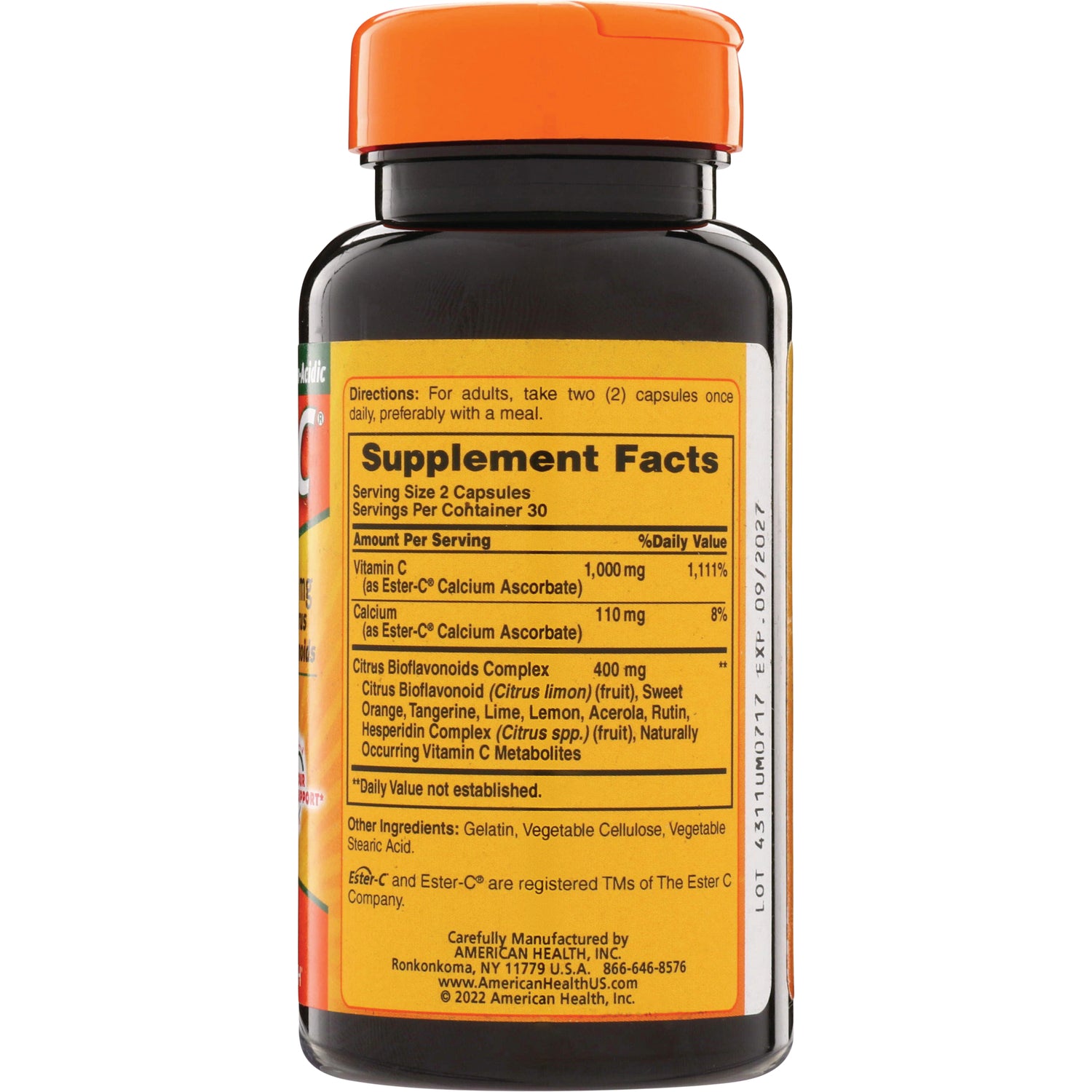 AM168 | Back of bottle with Supplement Facts panel, serving size 2 capsules, ingredients and EXP 09/2027