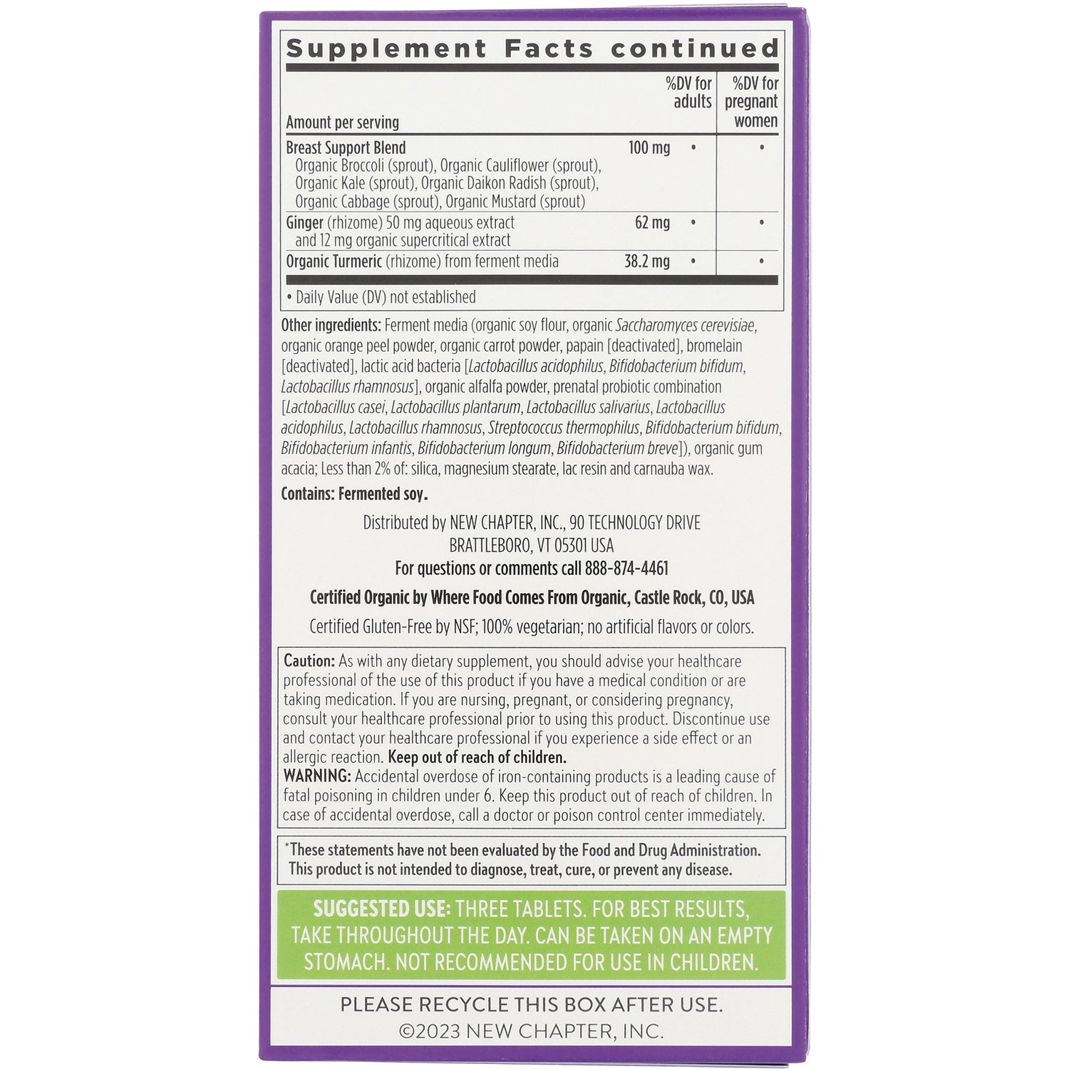 NWC148 | Back of supplement box showing Supplement Facts continued, ingredients, cautions and suggested use
