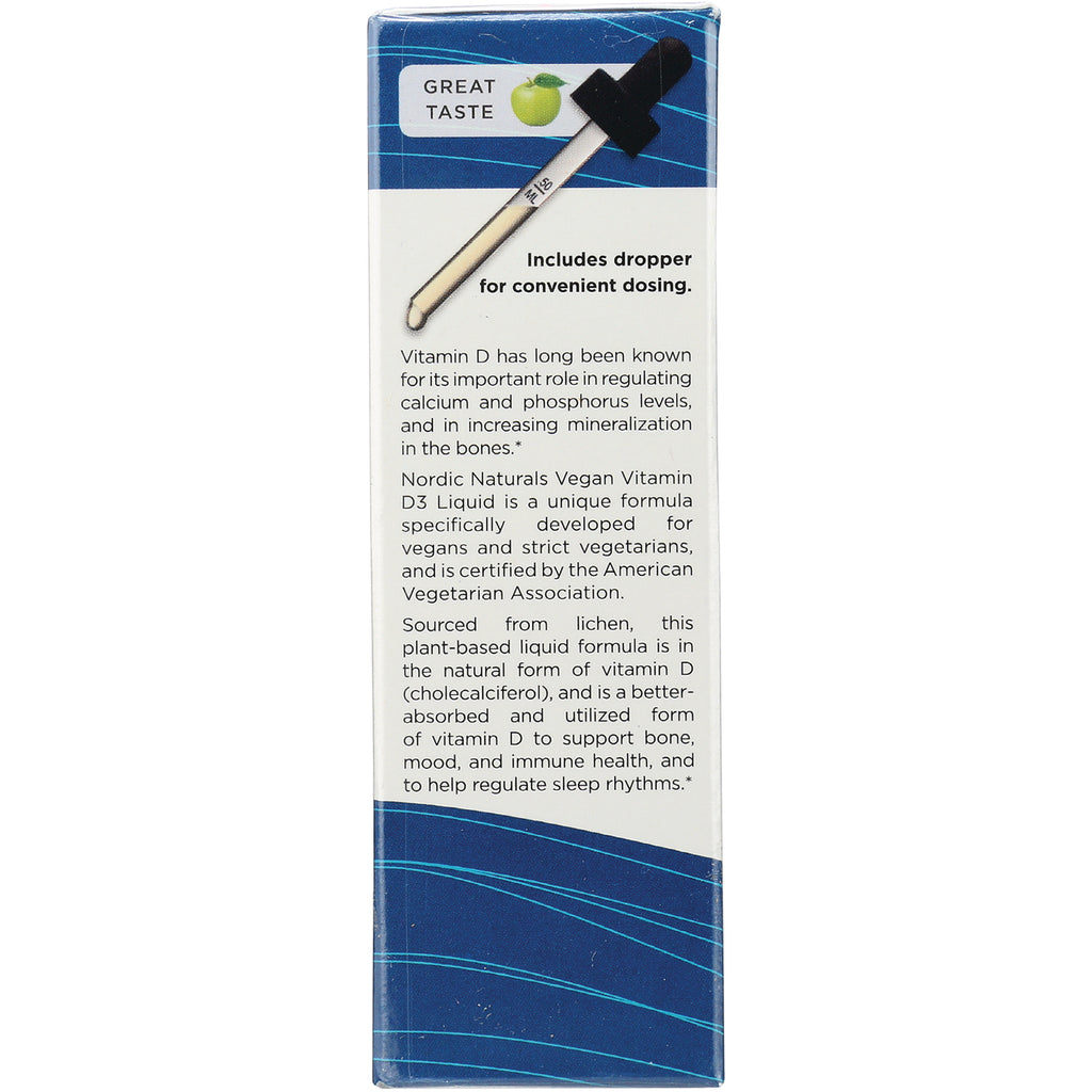 NRN069 | Side panel infographic showing dropper graphic and text about vegan Vitamin D3 liquid and included dropper - Thumbnail