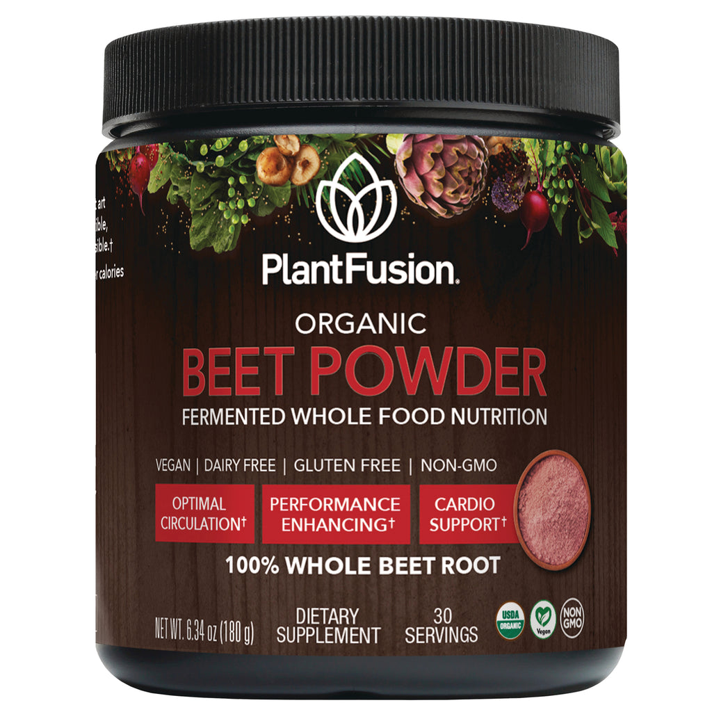 PFU032 | PlantFusion organic beet powder jar front label showing 100% whole beet root dietary supplement, 30 servings - Thumbnail