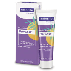 EMR029 | Emerita Pro-Gest fragrance free balancing cream tube with boxed packaging labeled with vitamin D, net wt 4 oz