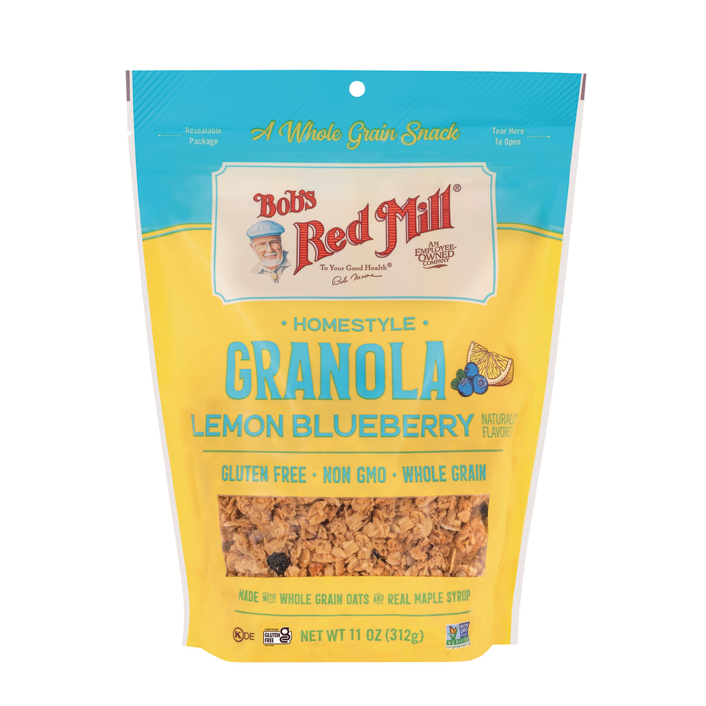 BOB477 | Bob's Red Mill Homestyle Lemon Blueberry granola resealable pouch with front product window - Thumbnail