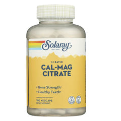 SLR280 | Solaray Cal-Mag Citrate supplement bottle with yellow label reading CAL-MAG CITRATE, 180 vegcaps