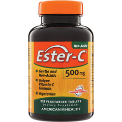 AM090 | Ester-C 500 mg bottle, 225 vegetarian tablets, American Health label