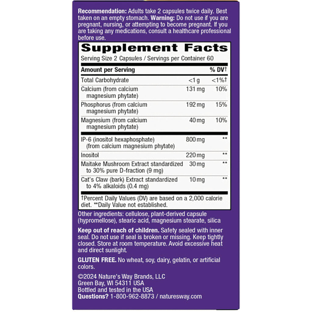 Supplement Facts panel showing serving size 2 capsules, ingredient amounts, warnings and storage instructions - Thumbnail