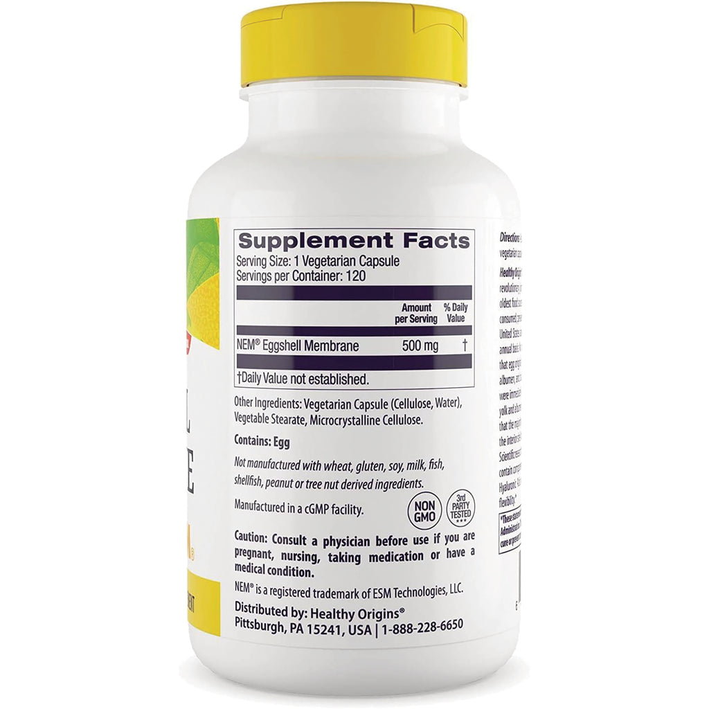 HRG102 | Back of white supplement bottle with yellow cap showing Supplement Facts panel, ingredient list and caution text - Thumbnail