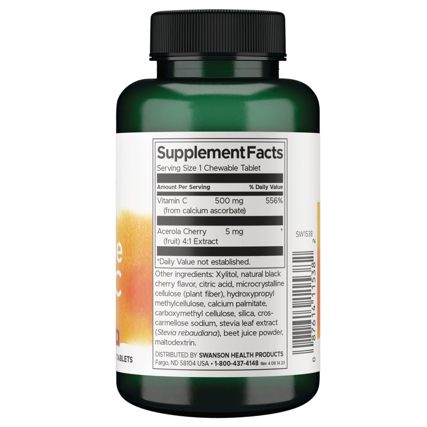 SW1538 | Back label with supplement facts and serving information