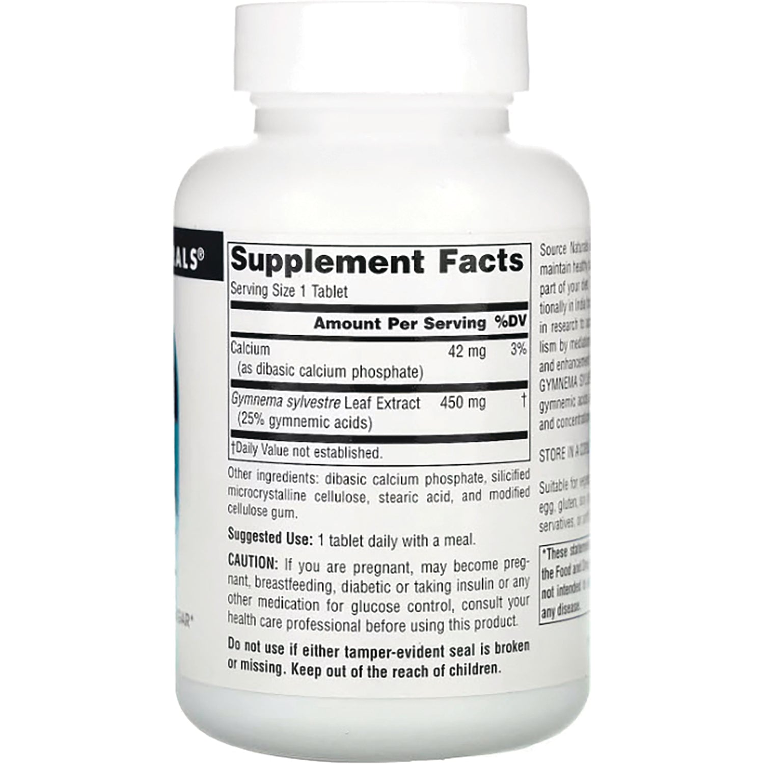 SN562 | Back label of dietary supplement bottle showing Supplement Facts panel and usage warnings