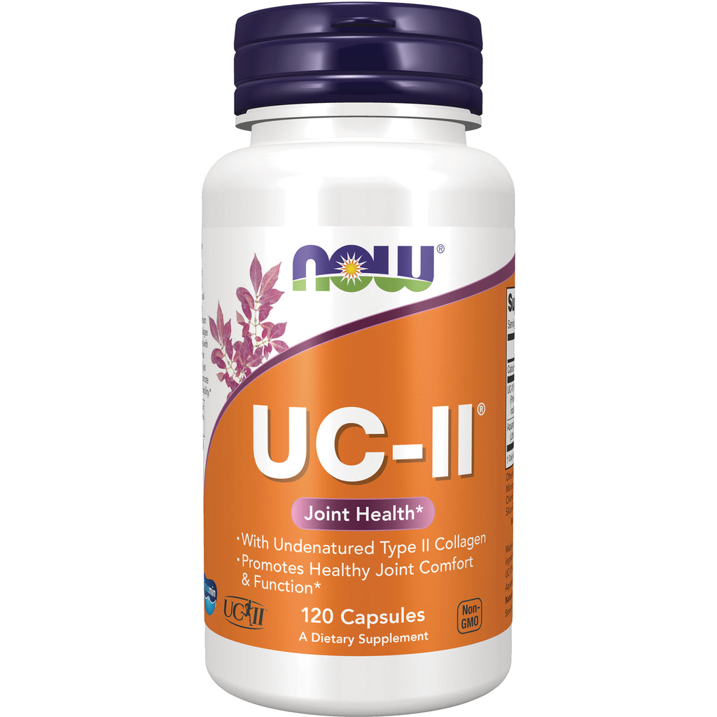 NWF1314 | NOW UC-II joint health supplement bottle, orange label, 120 capsules, white bottle with purple cap - Thumbnail
