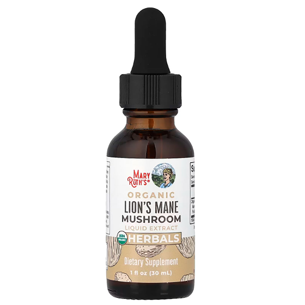 MRR033 | Mary Ruth's organic Lion's Mane mushroom liquid extract 1 fl oz amber dropper bottle - Thumbnail