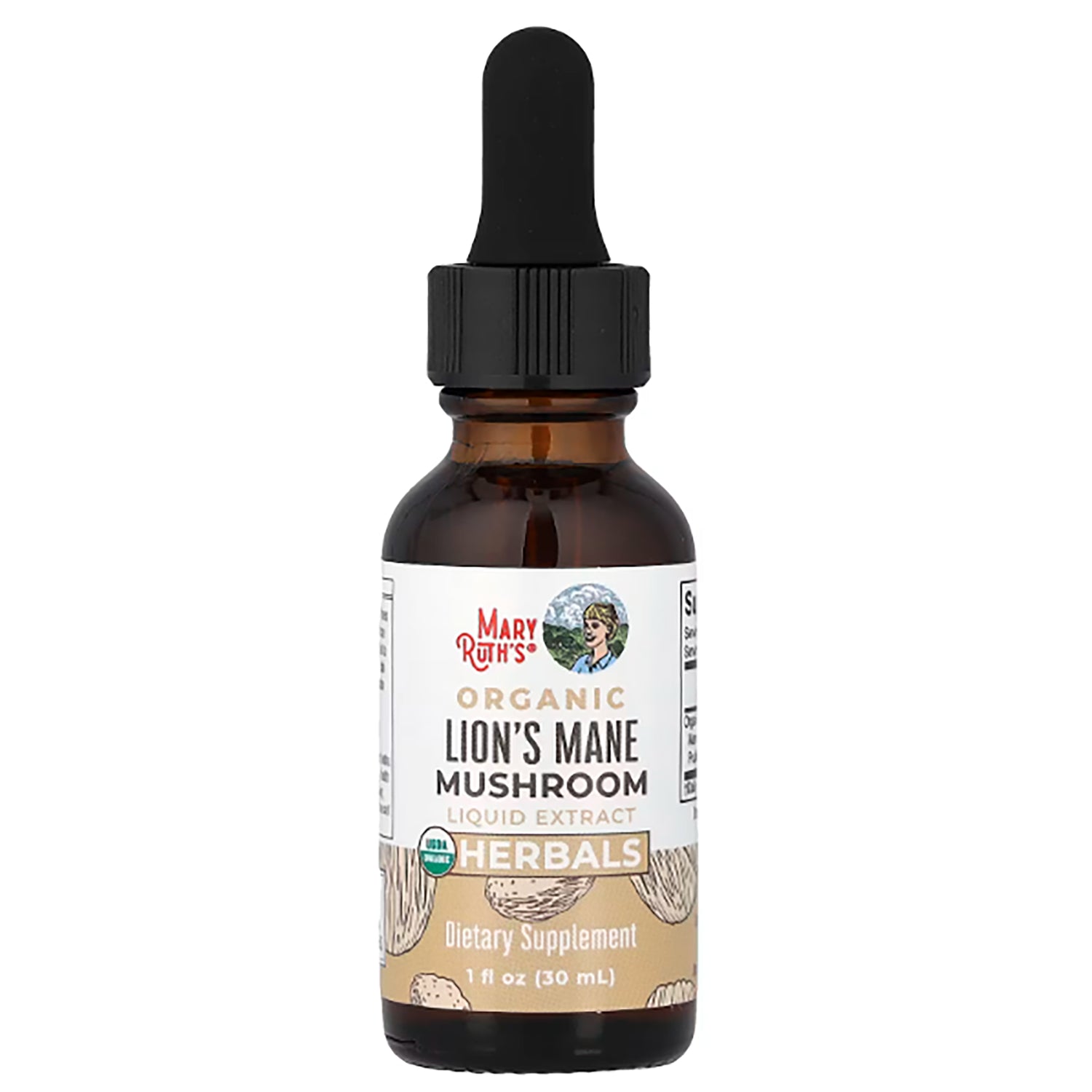 MRR033 | Mary Ruth's organic Lion's Mane mushroom liquid extract 1 fl oz amber dropper bottle