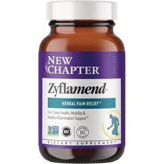 NWC279 | Brown supplement bottle front labeled NEW CHAPTER Zyflamend Herbal Pain Relief 60 capsules dietary supplement