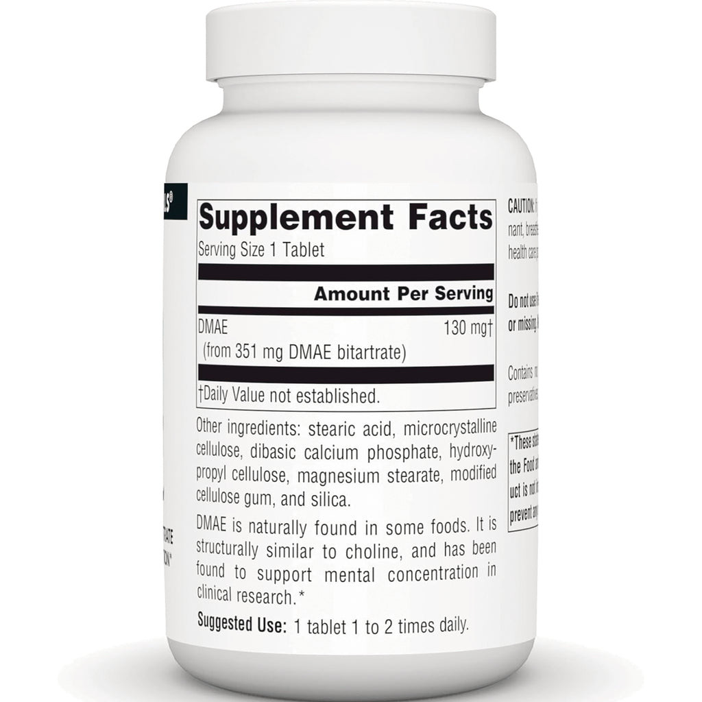 SN478 | Back label Supplement Facts: Serving Size 1 Tablet; DMAE 130 mg - Thumbnail