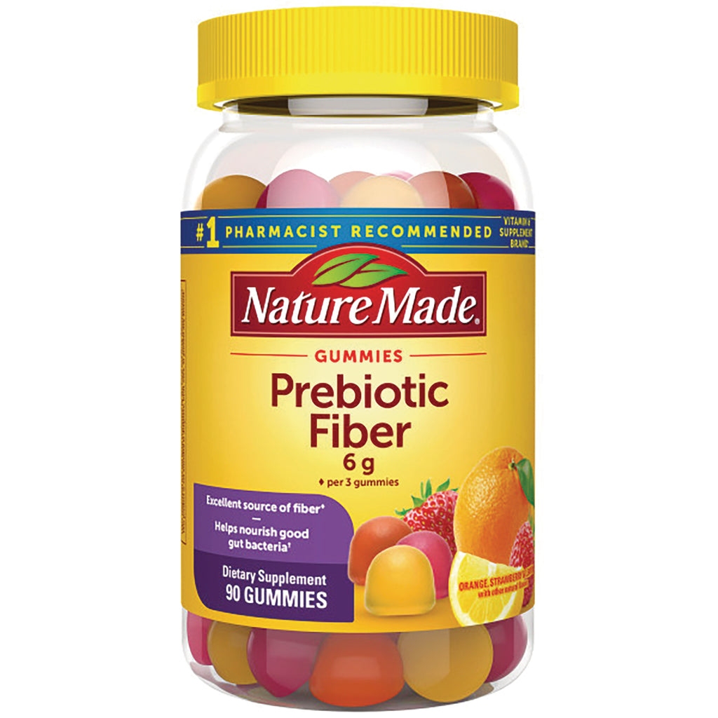 NTM157 | Nature Made Prebiotic Fiber gummies bottle 90 count showing orange and strawberry flavored gummies - Thumbnail