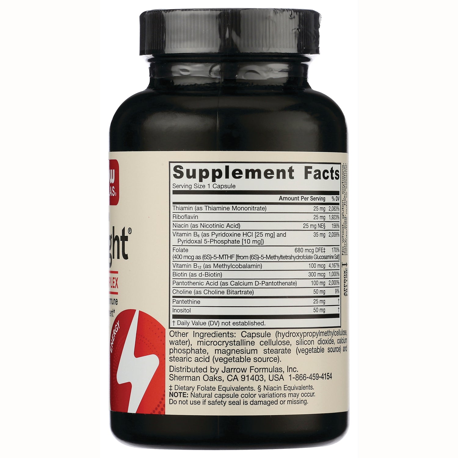 JR009 | supplement bottle back showing Supplement Facts panel and ingredient list