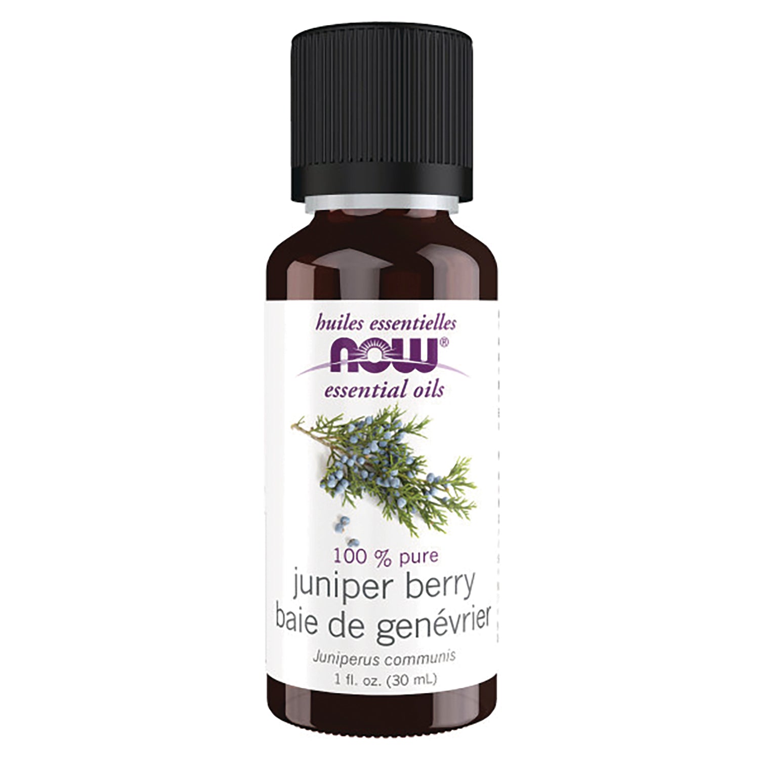 NWF615 | NOW essential oils juniper berry 1 fl oz amber bottle with black cap
