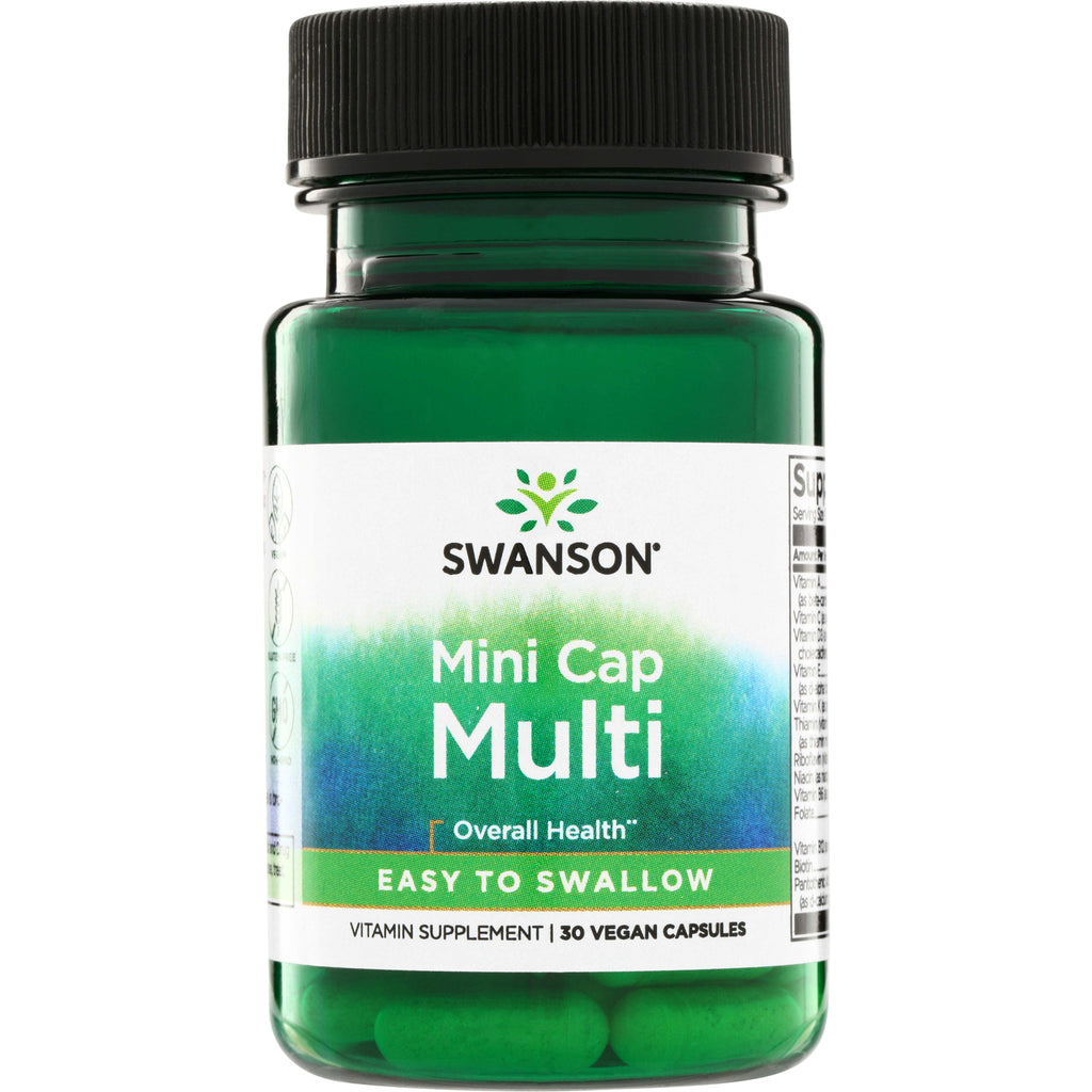 SW1621 | Swanson Mini Cap Multi vitamin supplement, Easy to Swallow, 30 vegan capsules - Thumbnail
