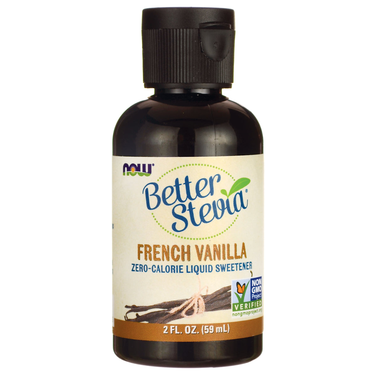 NWF128 | Better Stevia French Vanilla zero-calorie liquid sweetener 2 fl oz brown bottle with flip-top