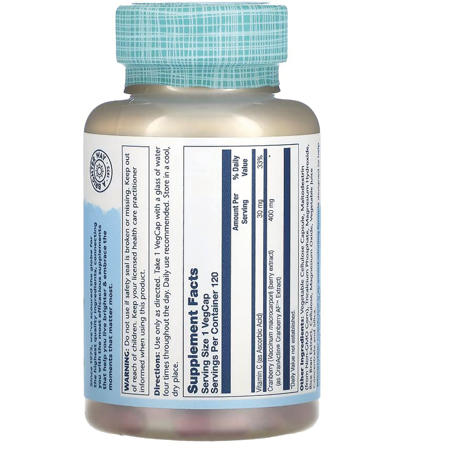 SLR432 | Supplement Facts and directions panel on supplement bottle label, back view