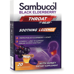 SMB013 | Sambucol Black Elderberry throat relief soothing lozenge box with honey, 20 soft lozenges