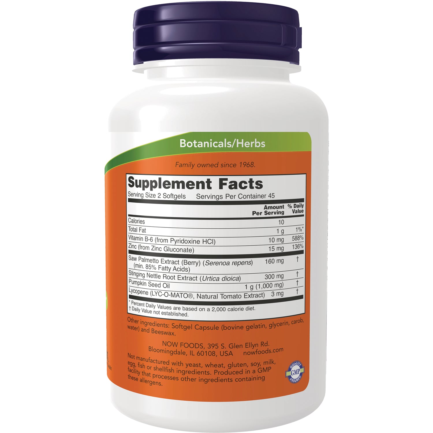 NWF083 | Back label showing Supplement Facts panel and ingredient text on white bottle with purple cap