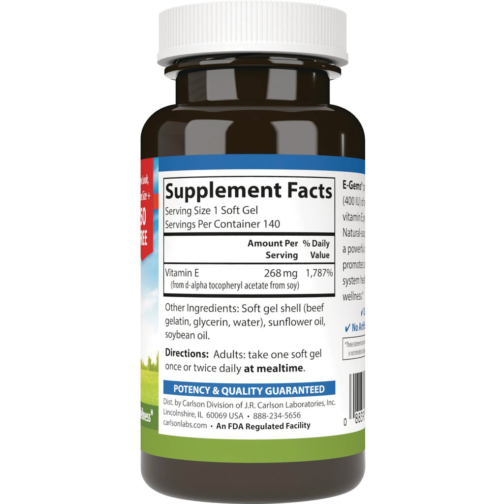 CSN001 | Back label showing Supplement Facts panel, vitamin E amount, directions and ingredients on a brown bottle - Thumbnail