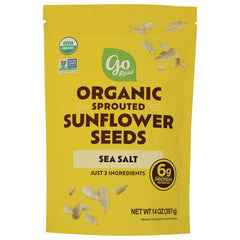 GOR003 | Go Raw organic sprouted sunflower seeds sea salt pouch front packaging with 6g protein and USDA Organic badge