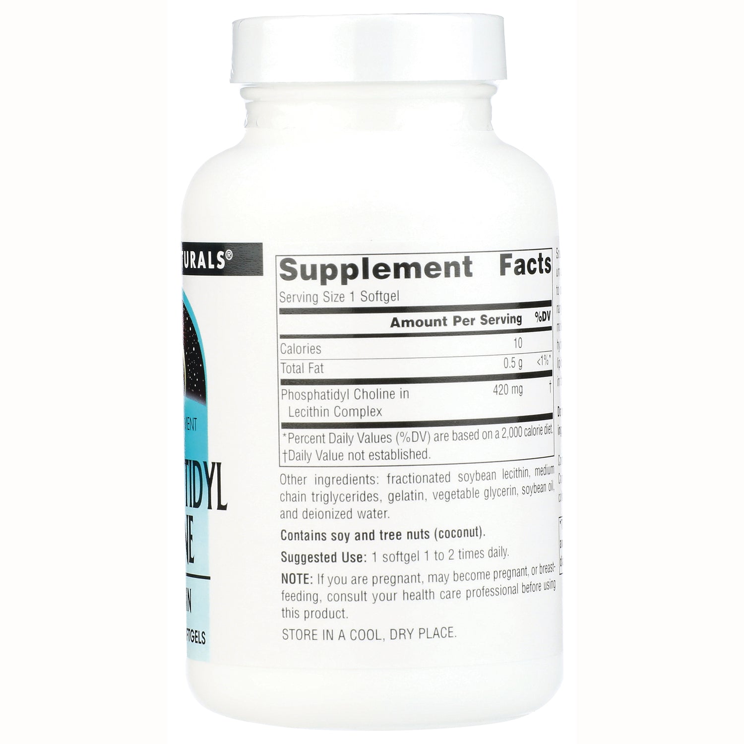 SN928 | Back label with Supplement Facts, ingredients, and suggested use for softgel supplement