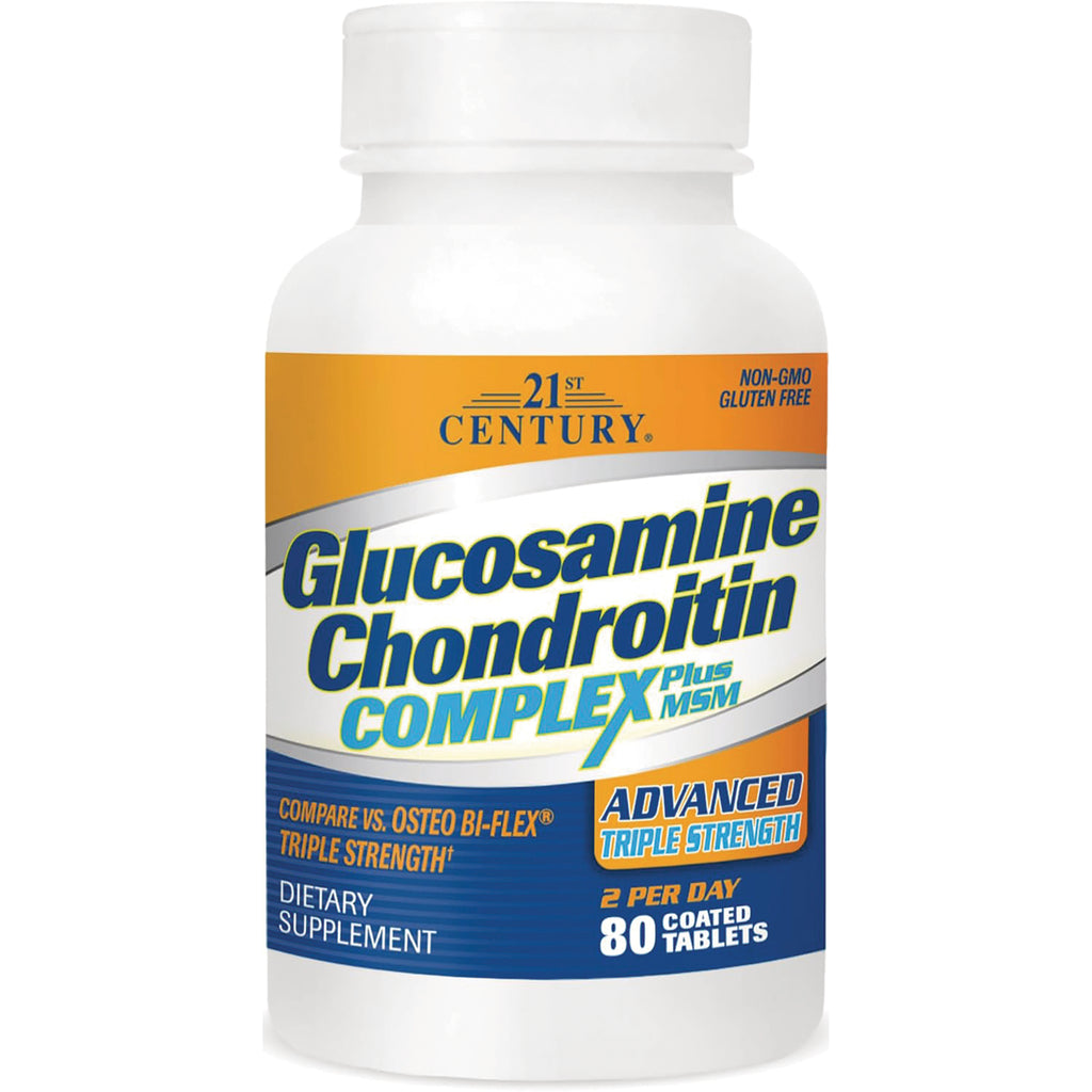 CNT200 | White bottle of 21st Century Glucosamine Chondroitin Complex plus MSM, 80 coated tablets, advanced triple strength - Thumbnail