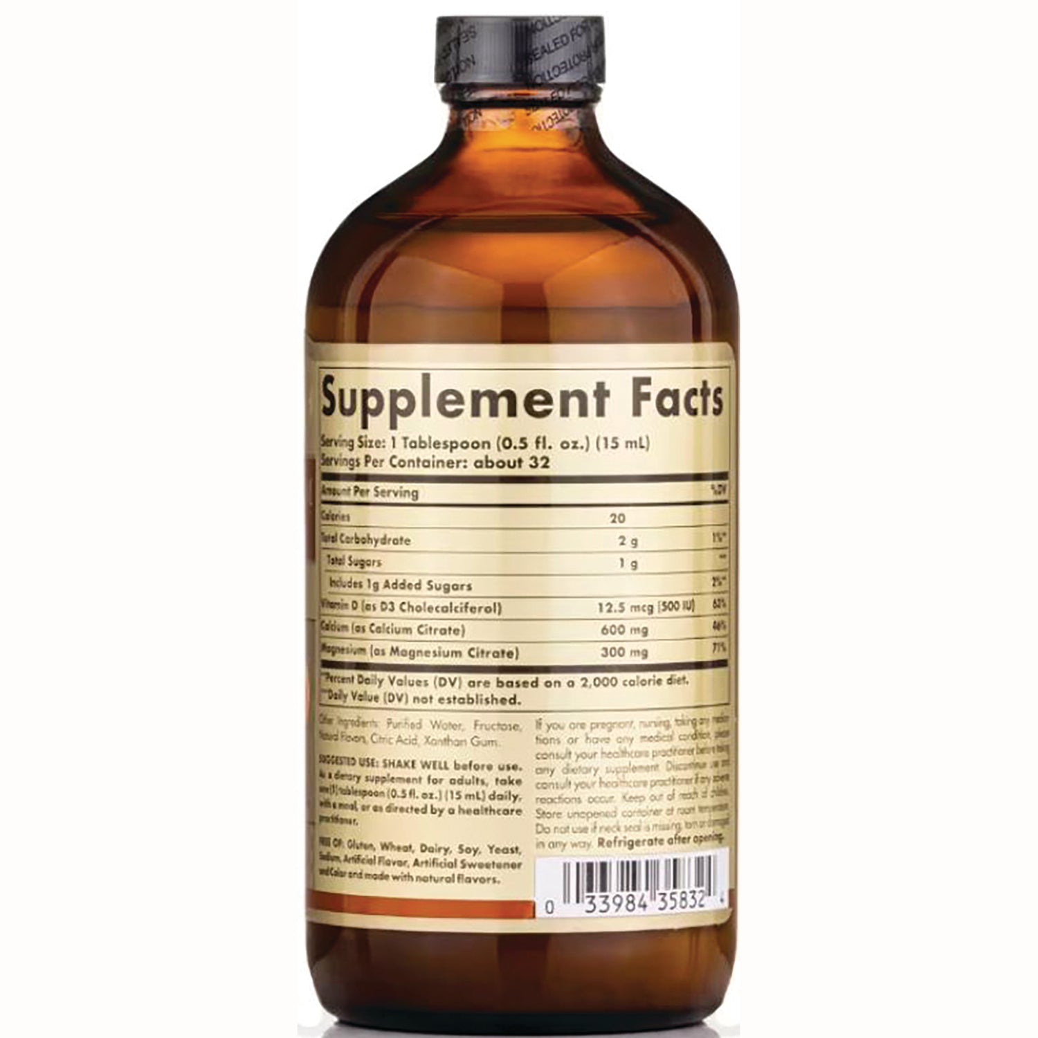 SLG318 | brown bottle back with Supplement Facts label, nutrition table and barcode