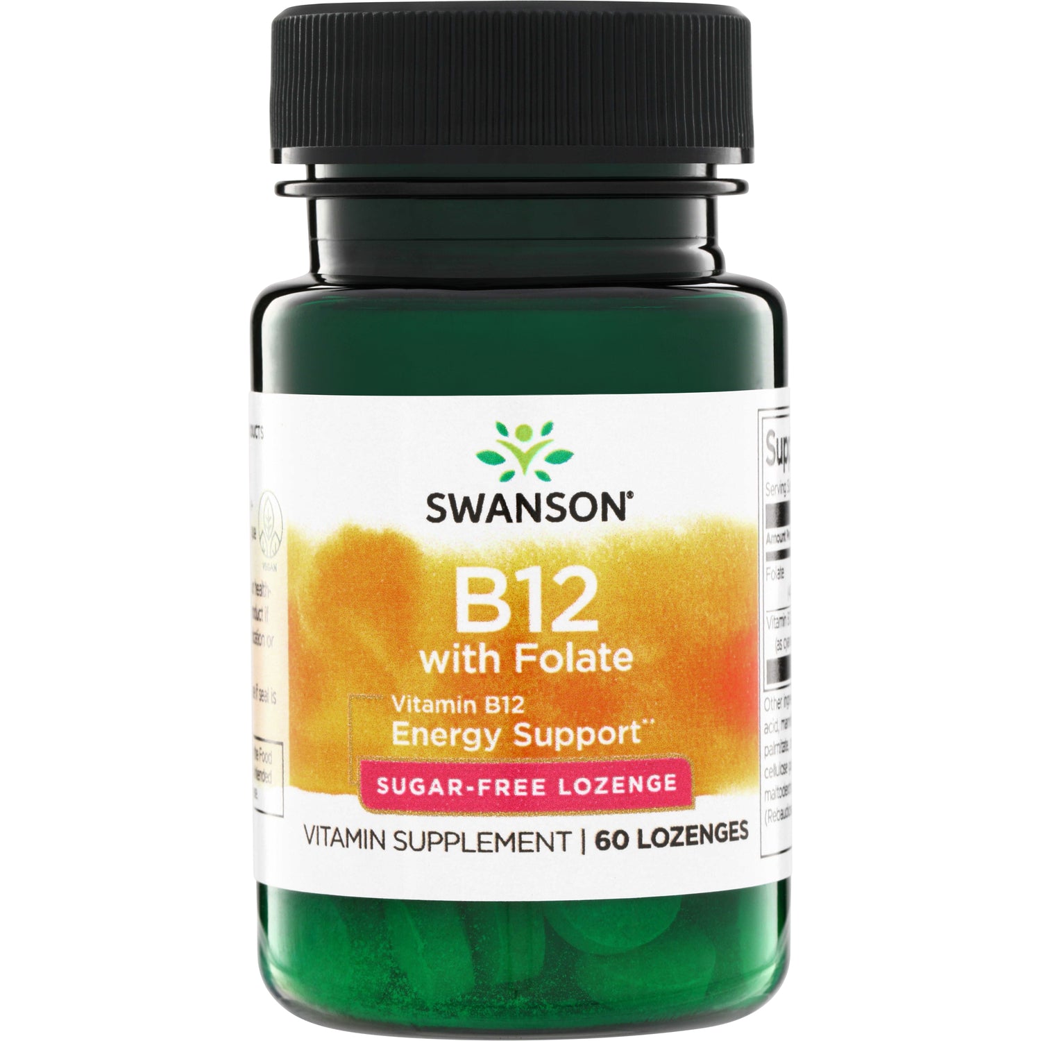 SWU790 | Swanson B12 with Folate sugar-free lozenge supplement, Energy Support, 60 lozenges